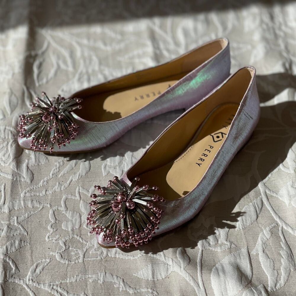Katy Perry The Rayann Iridescent Pink Jeweled Ballet Flats Fairycore Party Sz 6
